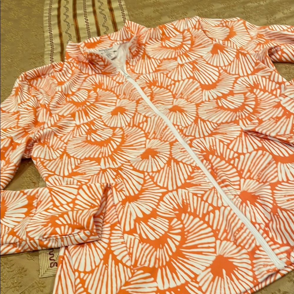 Tommy Bahama Orange and White Floral Zip Jacket